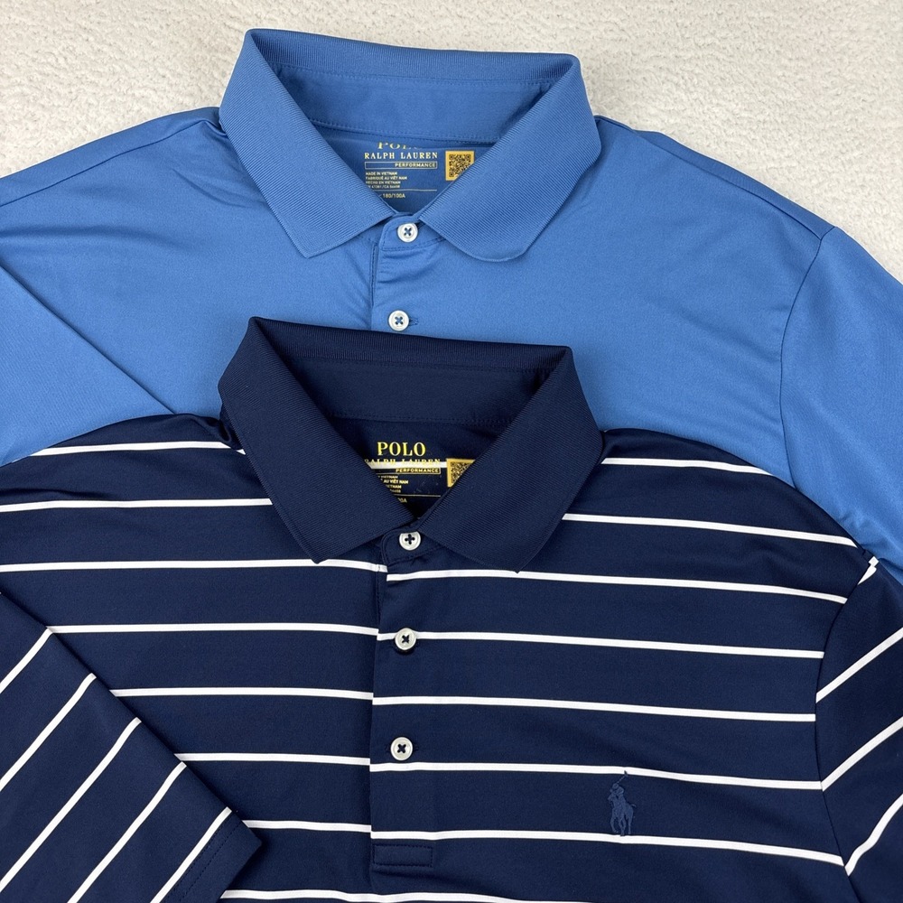LOT OF 2: POLO RALPH LAUREN Performance Polo Shirt Mens Large Blue Stretch Golf